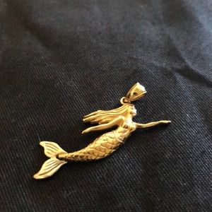 14K sold gold yellow and white ( tale) mermaid pendant